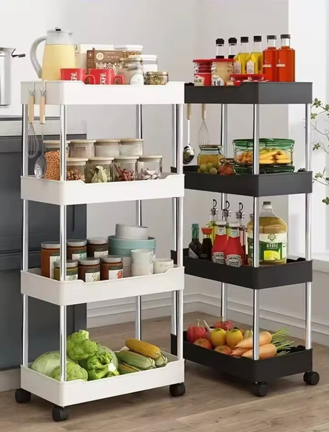 4 Layer Rolling Utility Cart, Bathroom And Kitchen Storage Rack With Wheels, Movable Kitchen Corner Trolling 4 Layer Rolling Utility Cart, Bathroom And Kitchen Storage Rack With Wheels, Movable Kitchen Corner Trolling